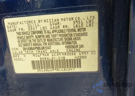 2011 Nissan Sentra 2.0 z USA, uszkodzony, nr VIN 3N1AB6AP9BL681247